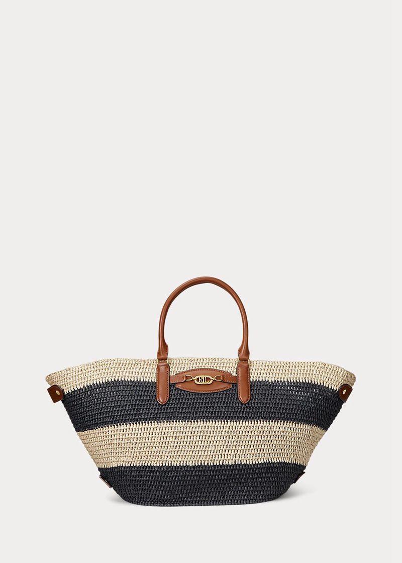 Bolso Lauren Mujer Striped Straw Medium Daphney Tote Chile Negras KXAEP-7239